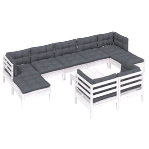 vidaXL 10-Piece Garden Lounge Set with Cushions White Solid Pine Wood