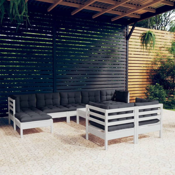 vidaXL 10-Piece Garden Lounge Set with Cushions White Solid Pine Wood