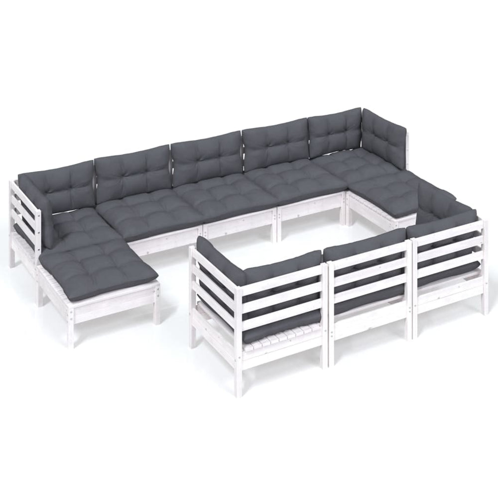 vidaXL 10-Piece Garden Lounge Set with Cushions White Solid Pine Wood