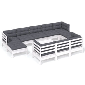 vidaXL 11-piece Garden Lounge Set with Cushions White Solid Pine Wood
