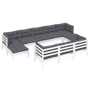vidaXL 11-piece Garden Lounge Set with Cushions White Solid Pine Wood