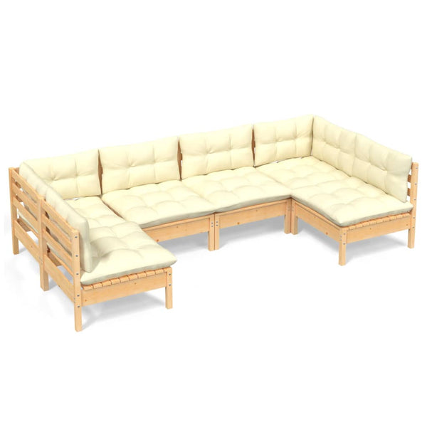 vidaXL 6-Piece Garden Lounge Set with Cream Cushions Solid Pine Wood