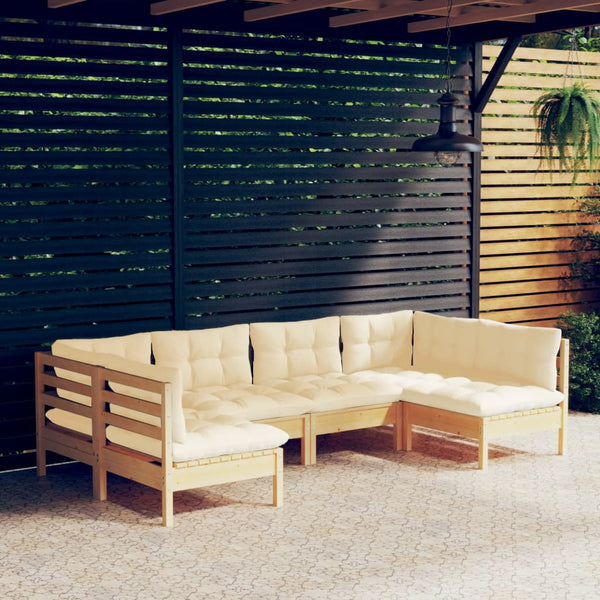 vidaXL 6-Piece Garden Lounge Set with Cream Cushions Solid Pine Wood
