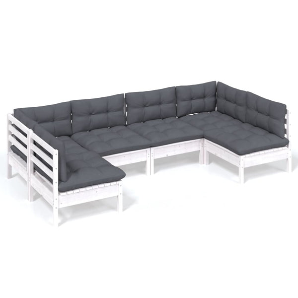 vidaXL 6-piece Garden Lounge Set with Cushions White Solid Pine Wood