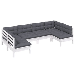 vidaXL 6-piece Garden Lounge Set with Cushions White Solid Pine Wood