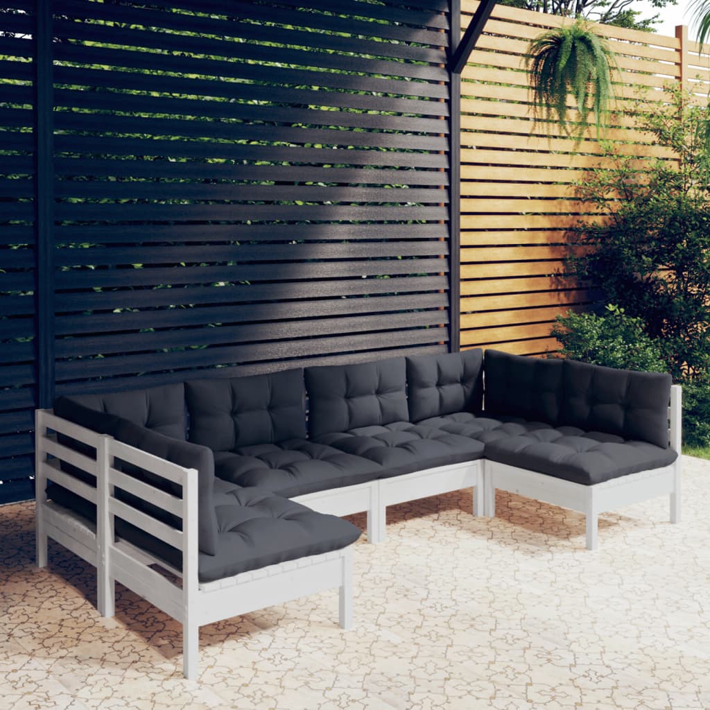 vidaXL 6-piece Garden Lounge Set with Cushions White Solid Pine Wood