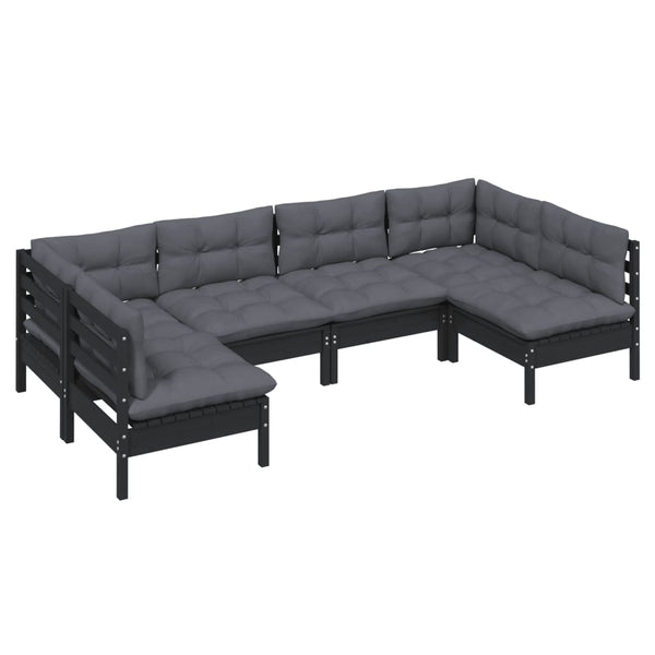 vidaXL 6-piece Garden Lounge Set with Cushions Black Solid Pinewood