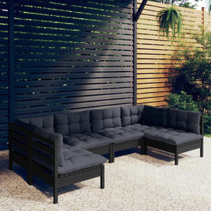 vidaXL 6-piece Garden Lounge Set with Cushions Black Solid Pinewood