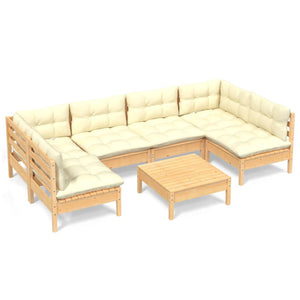 vidaXL 7-piece Garden Lounge Set with Cream Cushions Solid Pine Wood