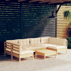vidaXL 7-piece Garden Lounge Set with Cream Cushions Solid Pine Wood