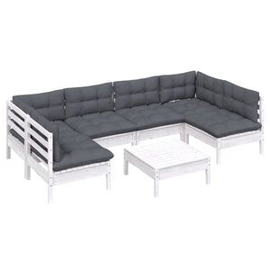 vidaXL 7-Piece Garden Lounge Set with Cushions White Solid Pine Wood