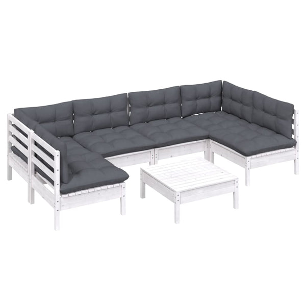 vidaXL 7-Piece Garden Lounge Set with Cushions White Solid Pine Wood