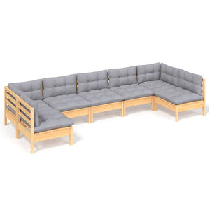 vidaXL 7-piece Garden Lounge Set with Grey Cushions Solid Pine Wood