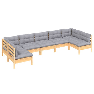 vidaXL 7-piece Garden Lounge Set with Grey Cushions Solid Pine Wood