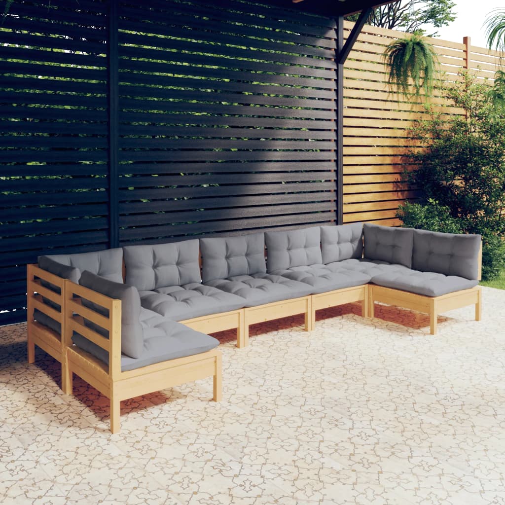 vidaXL 7-piece Garden Lounge Set with Grey Cushions Solid Pine Wood