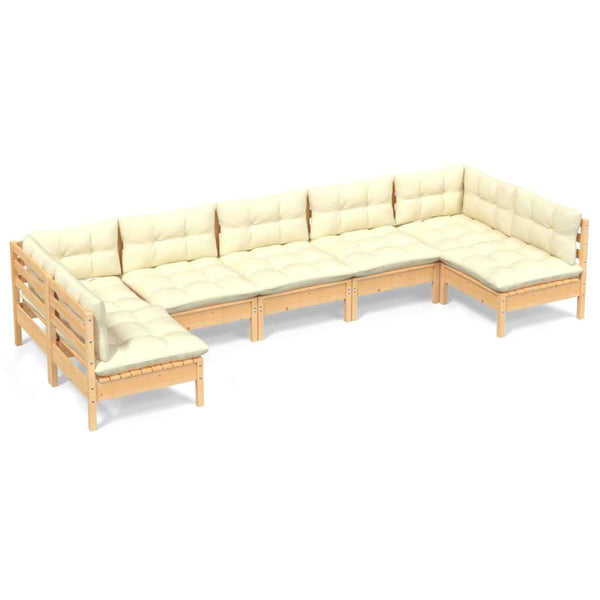 vidaXL 7-piece Garden Lounge Set with Cream Cushions Solid Pine Wood