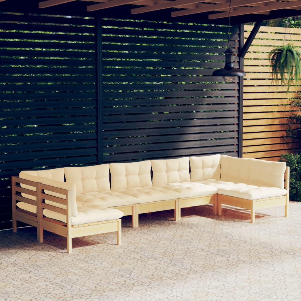 vidaXL 7-piece Garden Lounge Set with Cream Cushions Solid Pine Wood