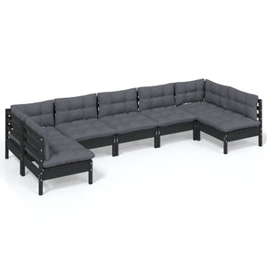 vidaXL 7-piece Garden Lounge Set with Cushions Black Solid Pine Wood