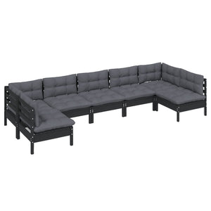vidaXL 7-piece Garden Lounge Set with Cushions Black Solid Pine Wood