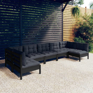 vidaXL 7-piece Garden Lounge Set with Cushions Black Solid Pine Wood
