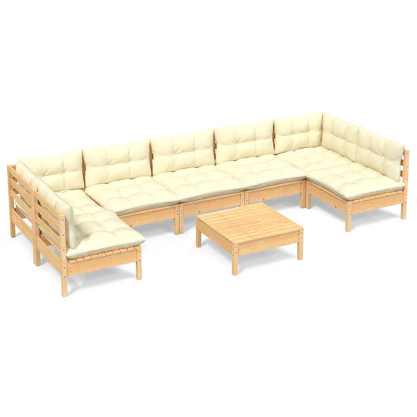 vidaXL 8-Piece Garden Lounge Set with Cream Cushions Solid Pine Wood
