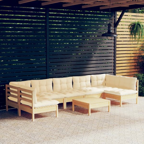 vidaXL 8-Piece Garden Lounge Set with Cream Cushions Solid Pine Wood