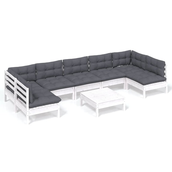 vidaXL 8-piece Garden Lounge Set with Cushions White Solid Pine Wood