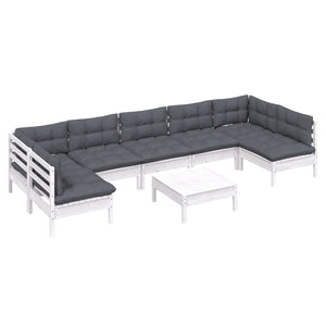 vidaXL 8-piece Garden Lounge Set with Cushions White Solid Pine Wood