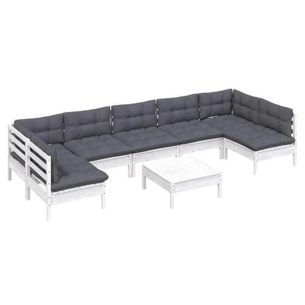 vidaXL 8-piece Garden Lounge Set with Cushions White Solid Pine Wood