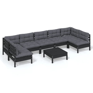 vidaXL 8-piece Garden Lounge Set with Cushions Black Solid Pine Wood