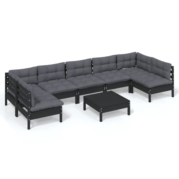 vidaXL 8-piece Garden Lounge Set with Cushions Black Solid Pine Wood