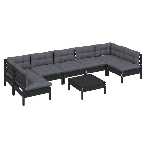 vidaXL 8-piece Garden Lounge Set with Cushions Black Solid Pine Wood