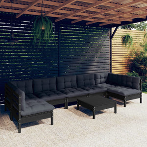 vidaXL 8-piece Garden Lounge Set with Cushions Black Solid Pine Wood