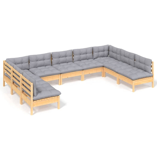 vidaXL 9-piece Garden Lounge Set with Grey Cushions Solid Pine Wood