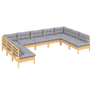 vidaXL 9-piece Garden Lounge Set with Grey Cushions Solid Pine Wood