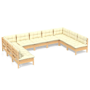 vidaXL 9-piece Garden Lounge Set with Cream Cushions Solid Pine Wood