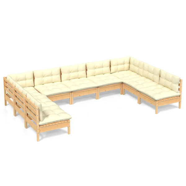 vidaXL 9-piece Garden Lounge Set with Cream Cushions Solid Pine Wood