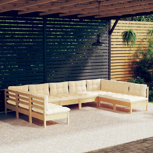 vidaXL 9-piece Garden Lounge Set with Cream Cushions Solid Pine Wood