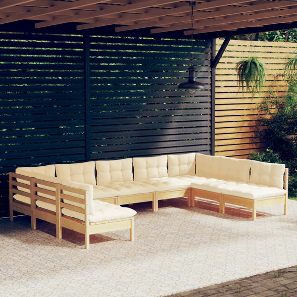 vidaXL 9-piece Garden Lounge Set with Cream Cushions Solid Pine Wood