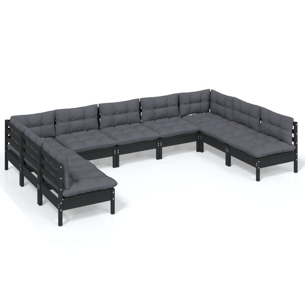 vidaXL 9-piece Garden Lounge Set with Cushions Black Solid Pine Wood