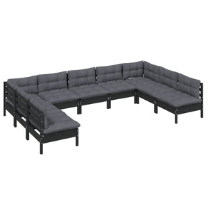 vidaXL 9-piece Garden Lounge Set with Cushions Black Solid Pine Wood