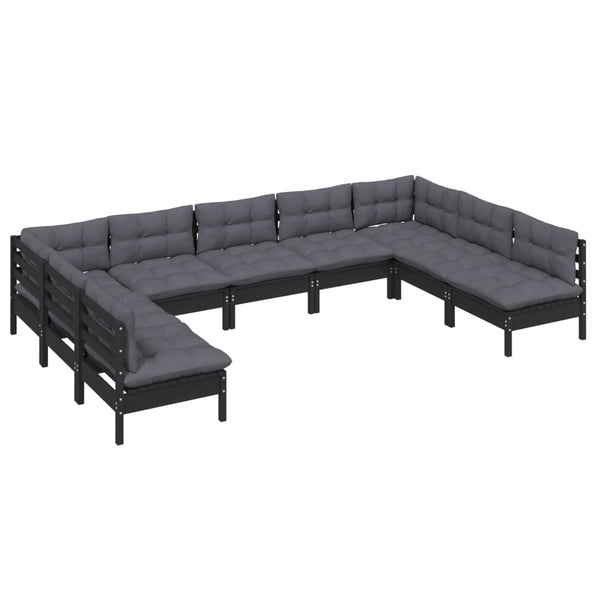 vidaXL 9-piece Garden Lounge Set with Cushions Black Solid Pine Wood