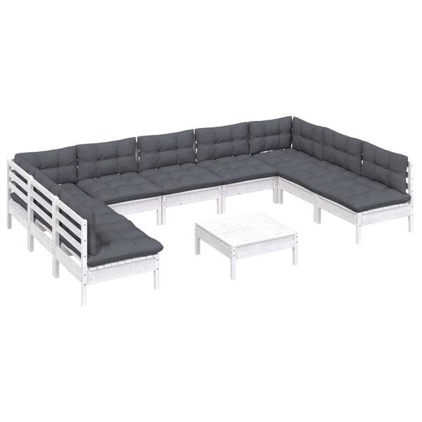 vidaXL 10-Piece Garden Lounge Set with Cushions White Solid Pine Wood