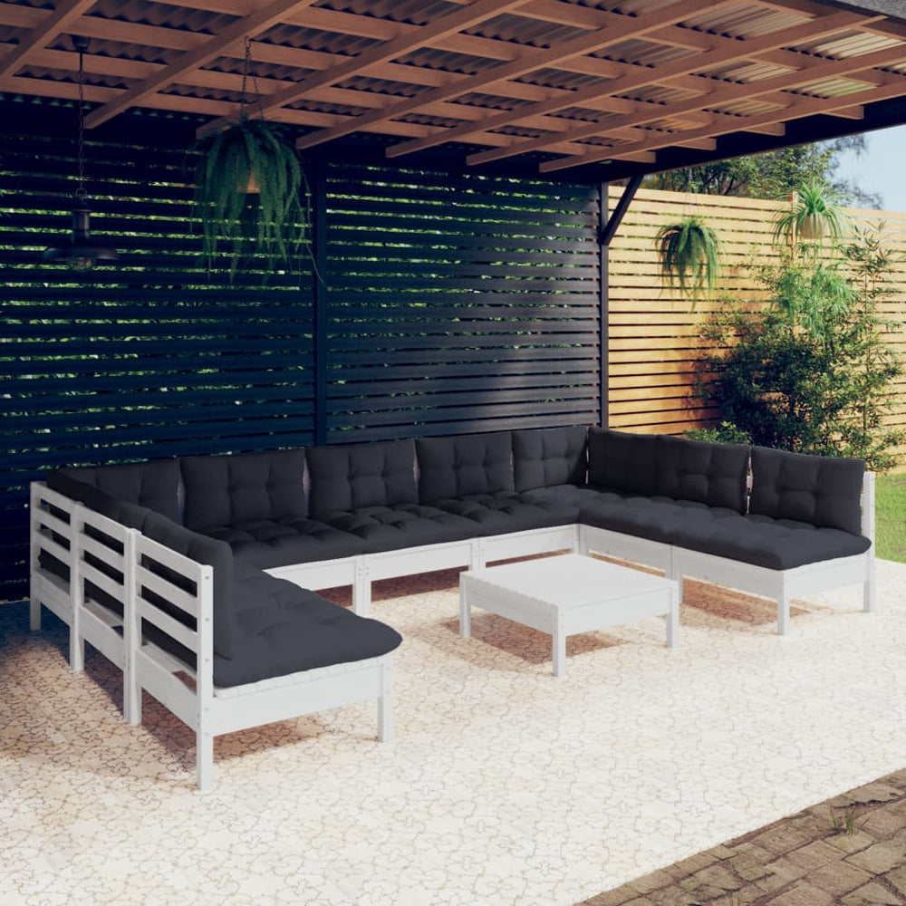 vidaXL 10-Piece Garden Lounge Set with Cushions White Solid Pine Wood