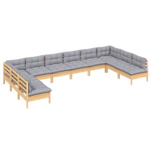 vidaXL 10-piece Garden Lounge Set with Grey Cushions Solid Pine Wood