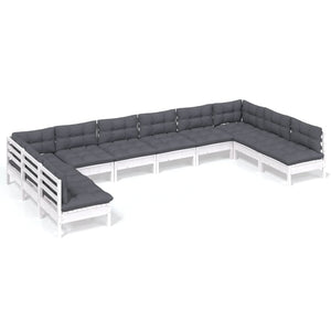vidaXL 10-Piece Garden Lounge Set with Cushions White Solid Pine Wood