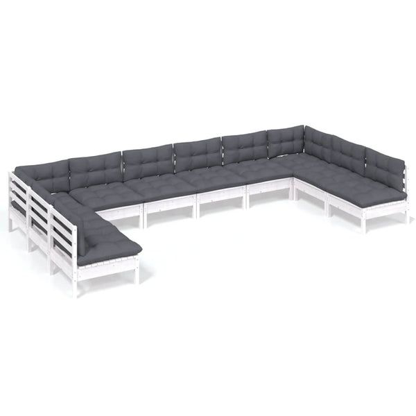vidaXL 10-Piece Garden Lounge Set with Cushions White Solid Pine Wood