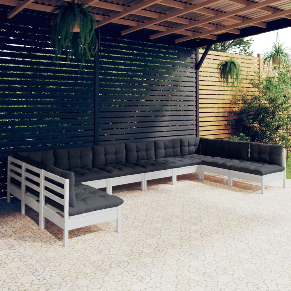 vidaXL 10-Piece Garden Lounge Set with Cushions White Solid Pine Wood