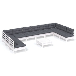 vidaXL 11-piece Garden Lounge Set with Cushions White Solid Pine Wood