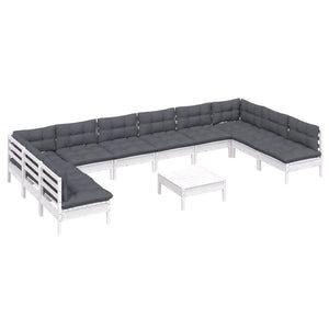 vidaXL 11-piece Garden Lounge Set with Cushions White Solid Pine Wood